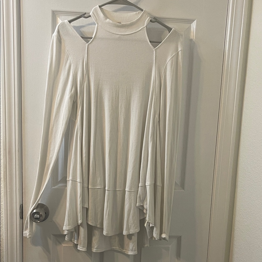 Free People White Ribbed Top